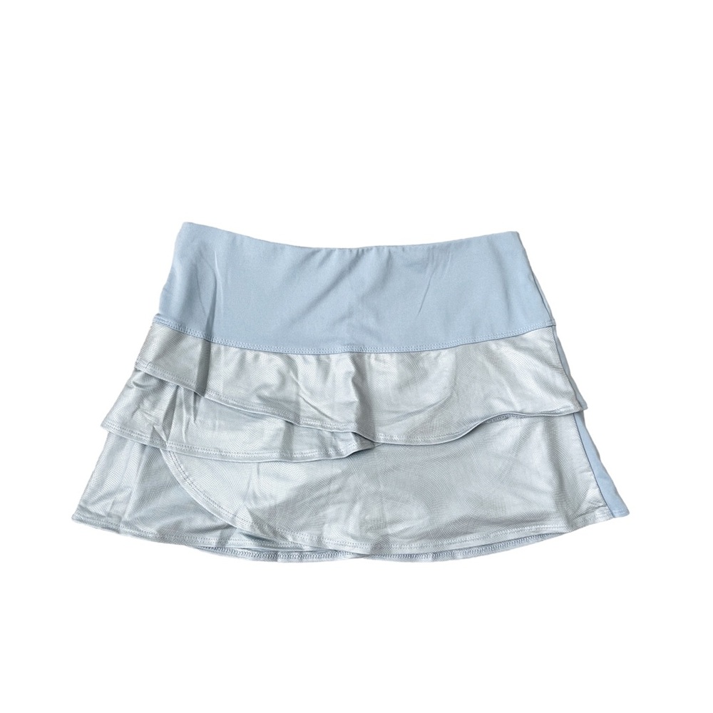 LUCKY IN LOVE Grey Blue Tiered Tennis Skirt Skort Built In Shorts Women’s Small